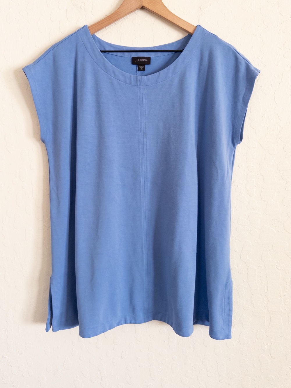 J. Jill Wearever Collection Short Cap Sleeve Tunic Top Large Tall Blue Travel